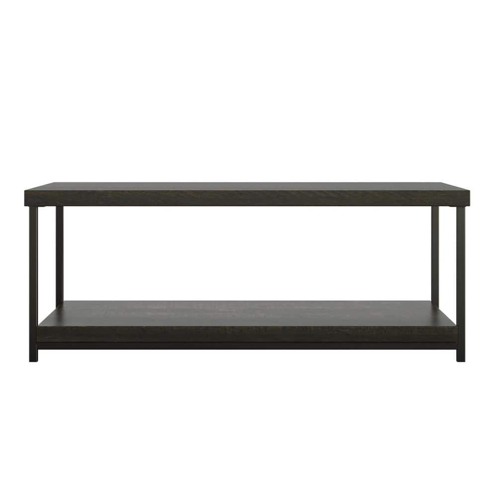 Seneca 42 in. Brown Oak Large Rectangle Wood Coffee Table with Shelf