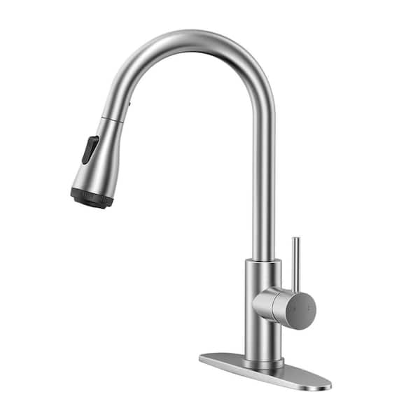 Maincraft 4-Mode Single Handle Pull Down Sprayer Kitchen Faucet with Touchless Sensor in Brushed Nickel
