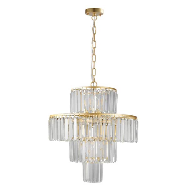 19.7 in. W 4-Tier 12-Light Gold Crystal Chandelier for Living Room and Kitchen Island with No Bulbs Included