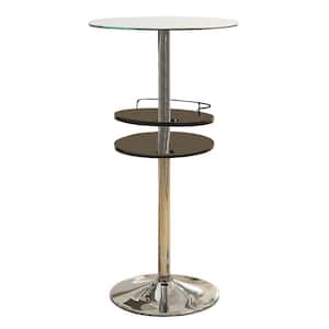 45.25 in. H Metal Black and Chrome Round Bar Table with Tempered Glass Top and Storage