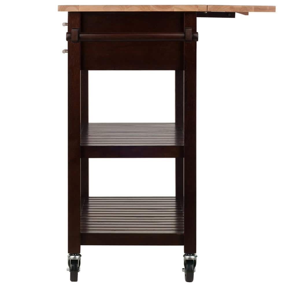 Brown Wood Drop Leaf Kitchen Cart with Storage