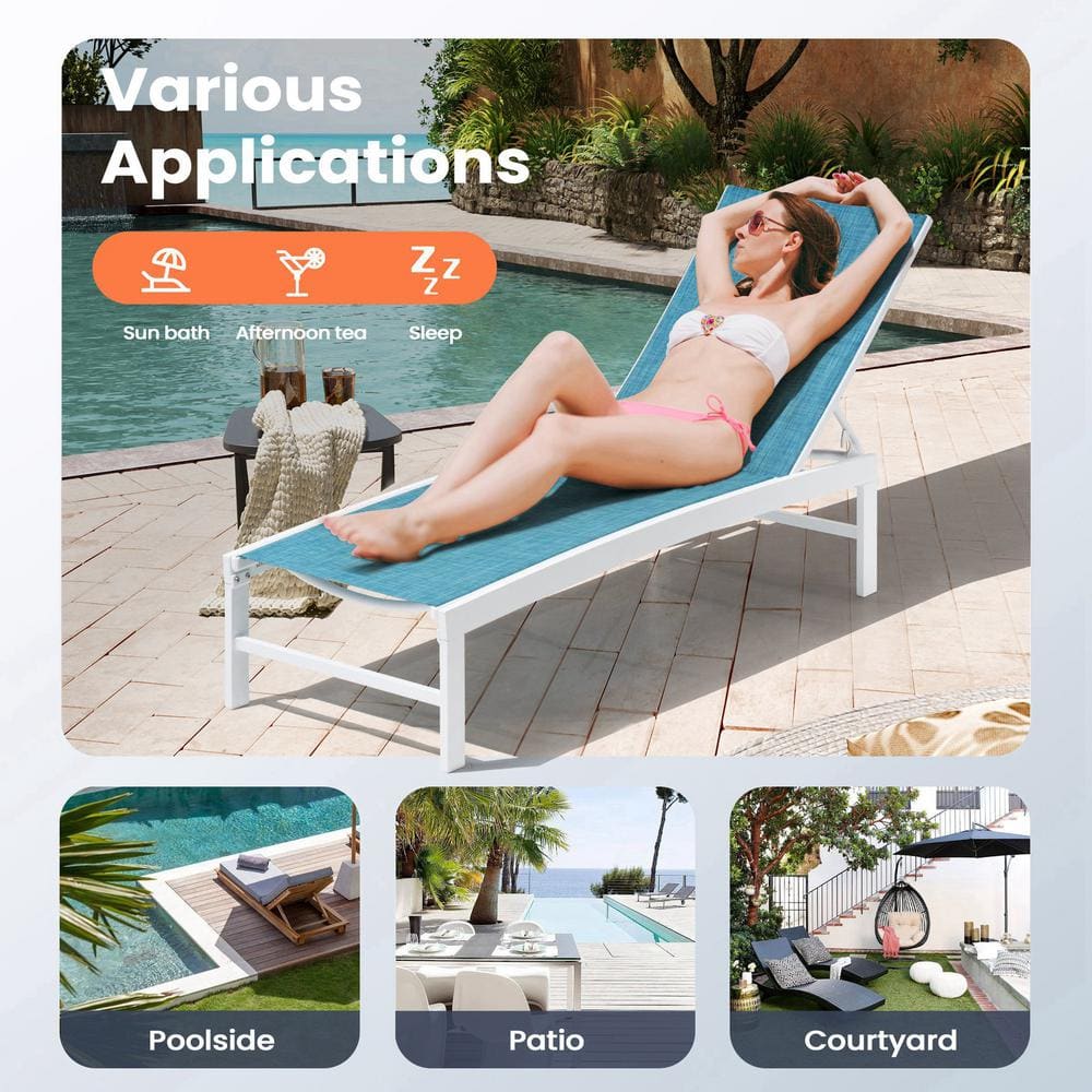 Seabreeze Blue and White Adjustable Aluminum Beach Lounger