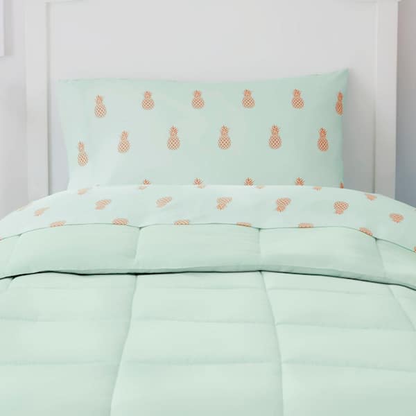 StyleWell Cotton Percale Ditsy Floral 4-Pcs Queen Sheet Set in Hydrangea, Green Hydrangea