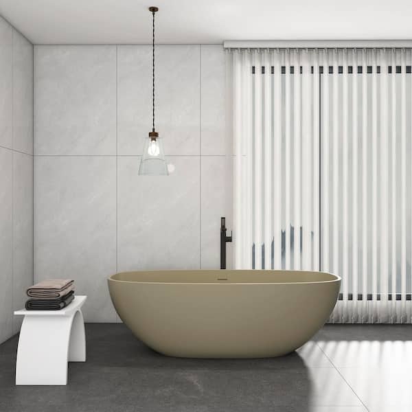 Moray 67 in. x 30 in. Solid Surface Stone Resin Flatbottom Freestanding Bathtub Soaking Bathtub in Khaki