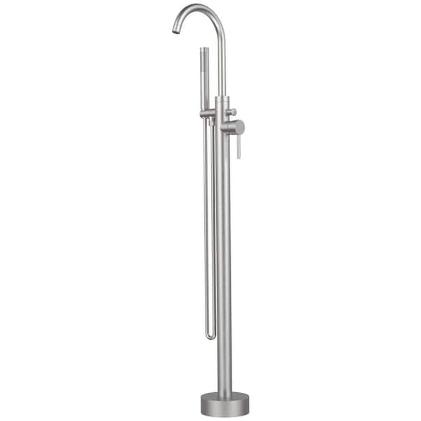 Maincraft Single-Handle Freestanding Tub Faucet Floor Mount Faucets with High Flow Rate Hand Shower in Brushed Nickle