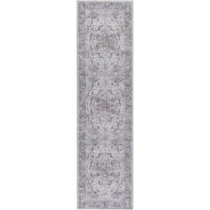 Machine Washable Series 1 Ivory Beige 2 ft. x 6 ft. Distressed Traditional Runner Area Rug