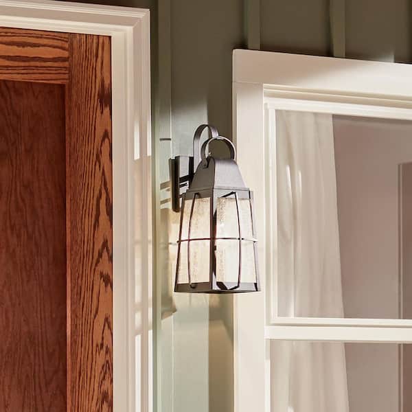 Tolerand 17.75 in. 1-Light Textured Black Outdoor Hardwired Wall Lantern Sconce with No Bulbs Included (1-Pack)