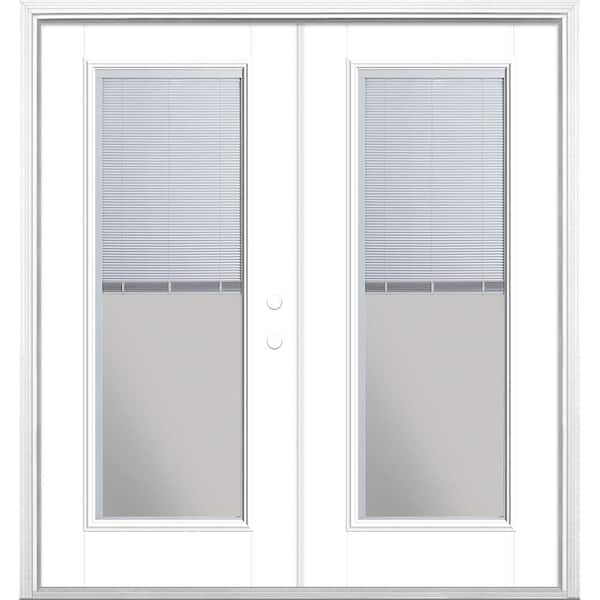 Masonite 72 in. x 80 in. Ultra White Fiberglass Prehung Left-Hand Inswing Mini Blind Patio Door with Brickmold