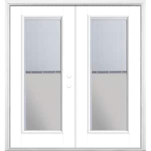 72 in. x 80 in. Ultra White Fiberglass Prehung Left-Hand Inswing Mini Blind Patio Door w/ Brickmold, Vinyl Frame