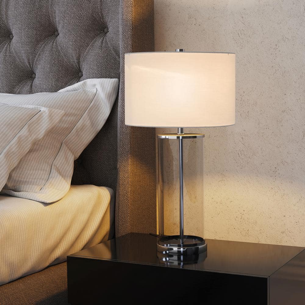 Rowan Elegance 28" Glass & Nickel Table Lamp with White Linen Shade
