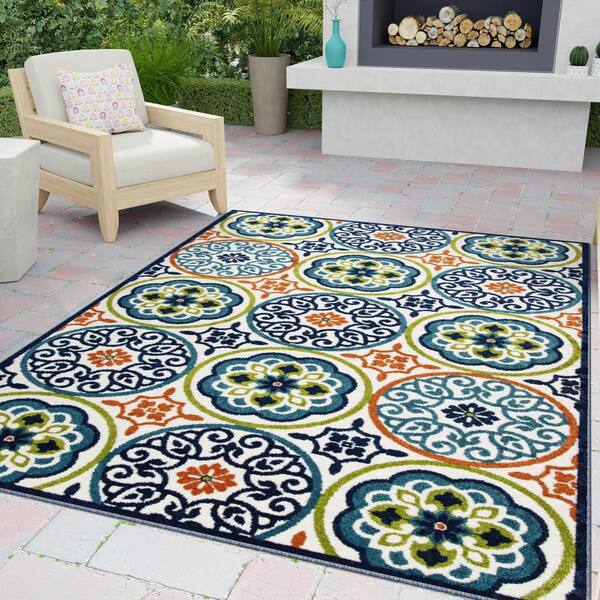 SUSSEXHOME Flower Cotton Navy 2 ft. x 3 ft. Thin Non Slip Indoor Area Rug  or Front Door Foyer Rug for Entryway FWR-NV-2X3 - The Home Depot