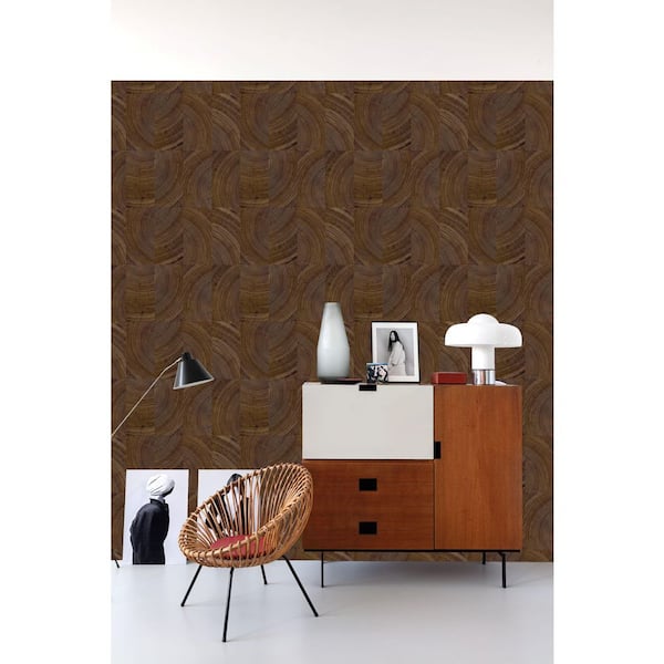 Metallic Bronze Collaged Tree Cross Section Print Non Woven Non-Pasted Textured Wallpaper 57 sq. ft.