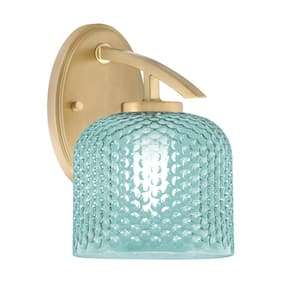 Siena 5.75 in. 1-Light New Age Brass Sconce with 6 in. Turquoise Textured Glass Shade No Bulb Included