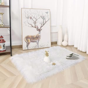 Sheepskin Faux Furry White Cozy Rugs 2 ft. x 3 ft. Area Rug