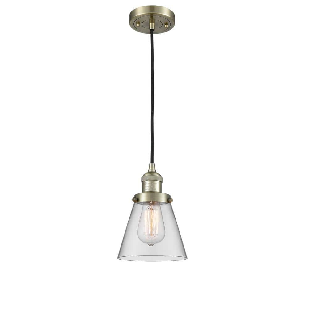 Antique Brass Mini Pendant Light with Clear Glass Shade