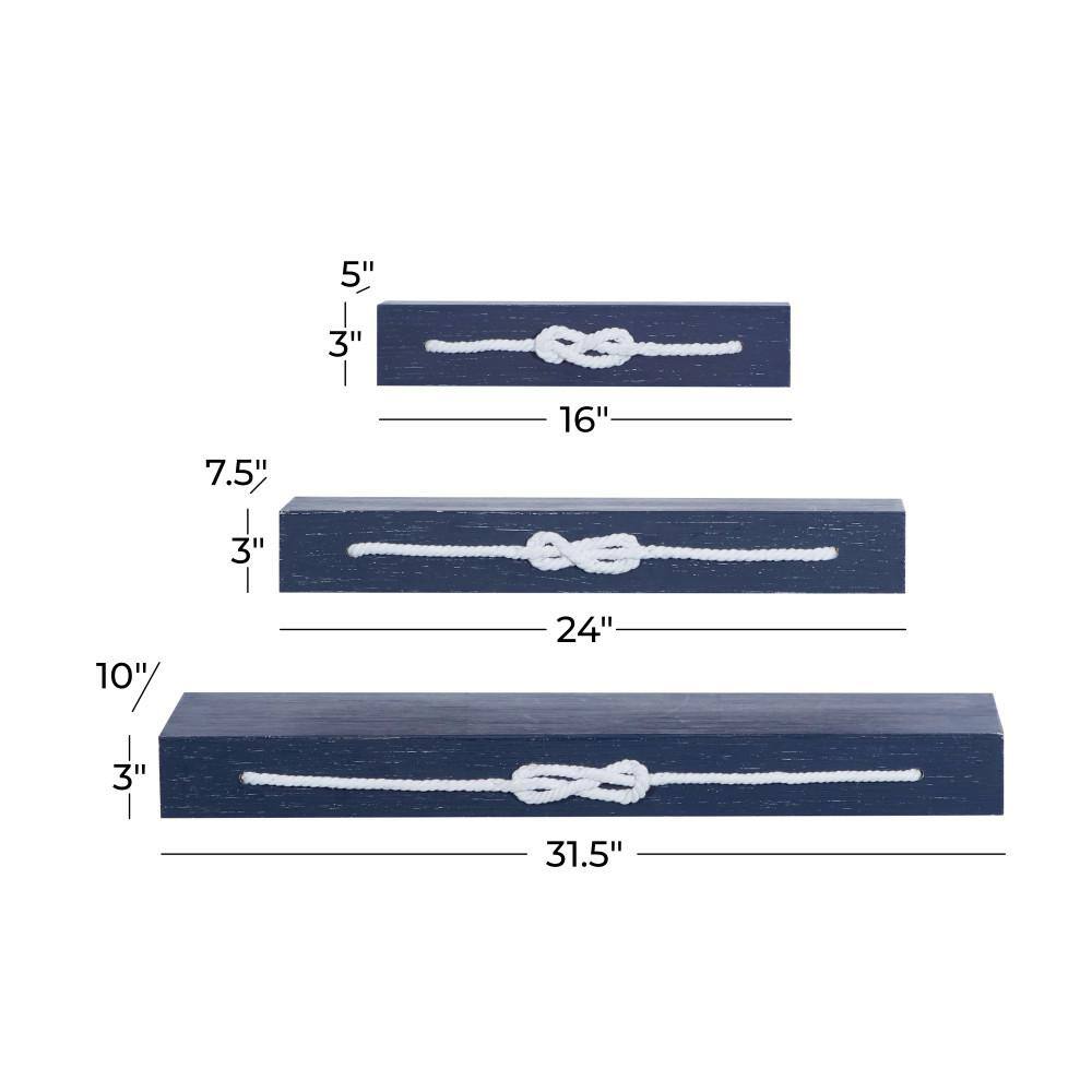 Coastal Breeze White and Blue Knotted Rope Wall Shelf Set of 3