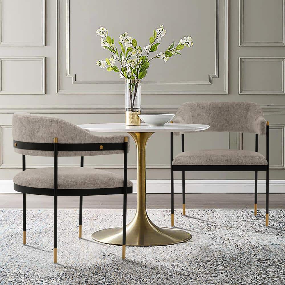Manhattan Comfort Lia Stone Modern Chenille Upholstered Dining Armchair (Set of 2)