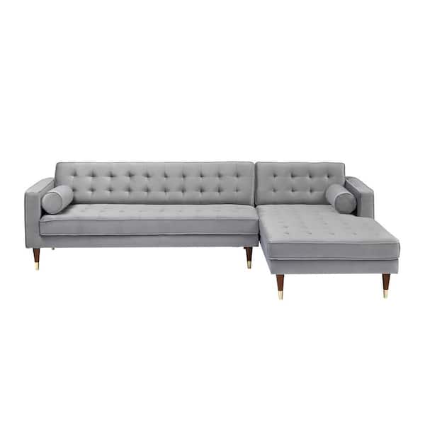 Armen Living Somerset 2 Piece Gray, Mid Century Modern Leather Sofa With Chaise