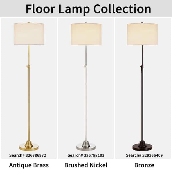 KAWOTI 63.5 in. Antique Brass Adjustable Standard Floor Lamp with