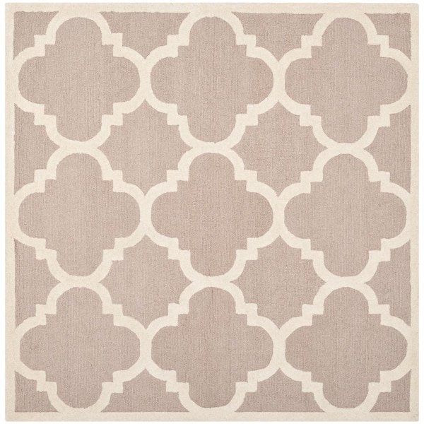 Cambridge Beige/Ivory 10 ft. x 10 ft. Square Border Geometric Quatrefoil Area Rug
