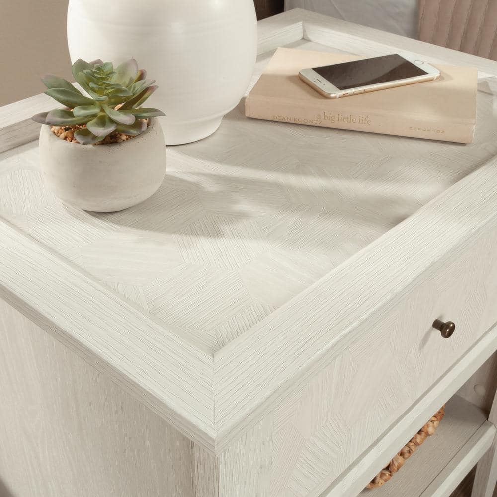Glacier Oak Hexagon Pattern 1-Drawer Nightstand with Open Shelf