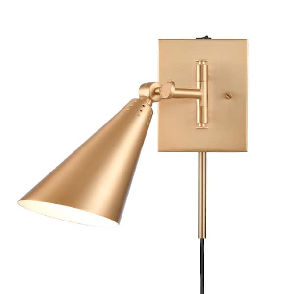 Titan Lighting Waterman 10.25 in. H 1-Light Brushed Gold Sconce with Metal Shade