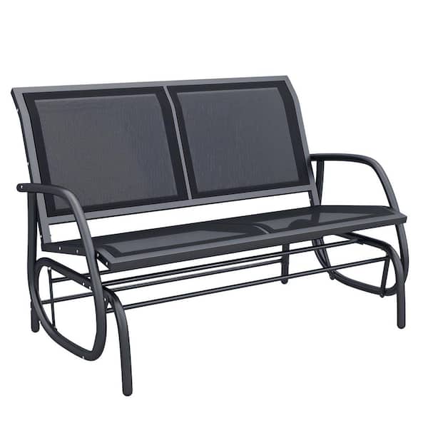 Metal Outdoor Double Seat Glider Bench with Sling Fabric, 2-Person Porch Glider for Garden, Balcony and Backyard
