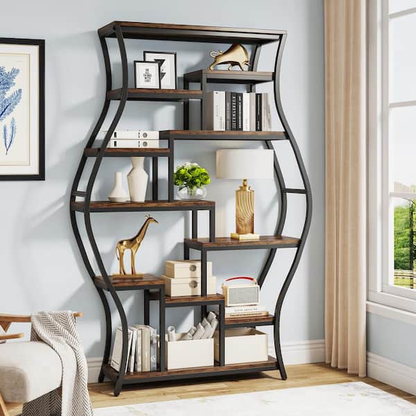 BYBLIGHT Eulas 70.9 in. Brown Wood 12-Shelf Modern Tall Etagere Bookcase  6-Tier Display Shelves Book Storage Organizer BB-K0055GX - The Home Depot