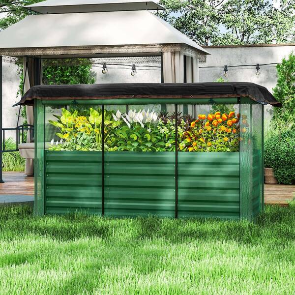 Outsunny - 70.9 in. x 23.6 in. x 22.6 in. Galvanized Steel Raised Garden Bed with Net Cover and Roof, Metal Planter Box, Green