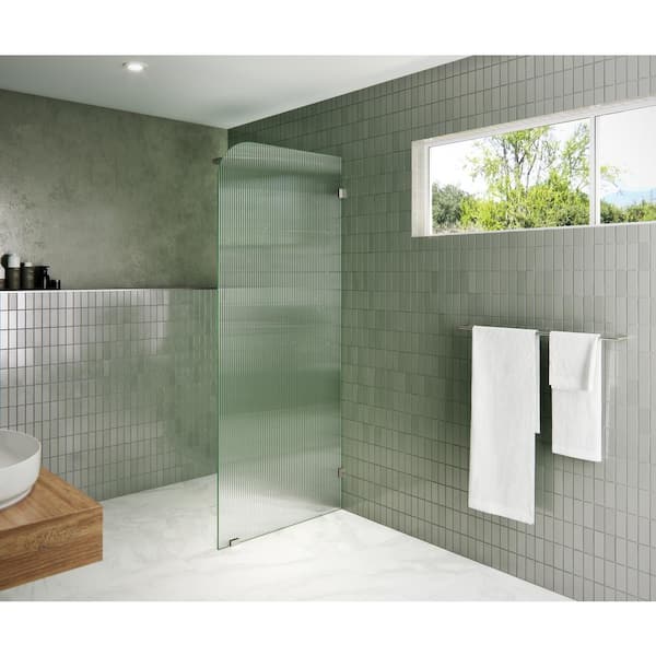 Glass Warehouse 32 in. x 78 in. x .375 in. Fixed Frameless Shower Door Fixed Panel Fluted Frosted Radius Right Hand