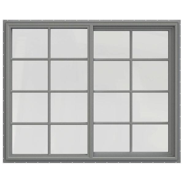 JELD-WEN 59.5 in. x 47.5 in. V-4500 Series Gray Painted Vinyl Left-Handed Sliding Window with Colonial Grids/Grilles
