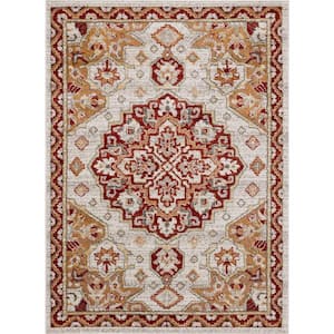 Laughton Gold 7 ft. 10 in. x 10 ft. Traditional Ornamental Tabriz Area Rug