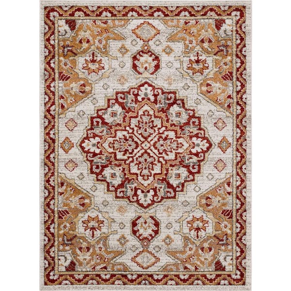 Laughton Gold 5 ft. 3 in. x 8 ft.Traditional Ornamental Tabriz Area Rug