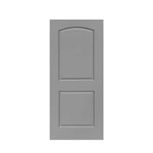 30 in. x 80 in. Light Gray Stained Composite MDF 2 Panel Round Top Interior Barn Door Slab