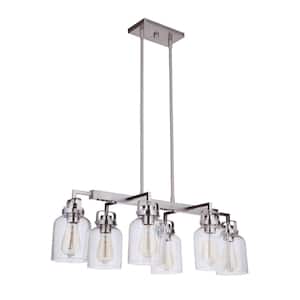 Foxwood 6-Light Brushed Polished Nickel Linear Chandelier for Kitchen Island with No Bulbs Included