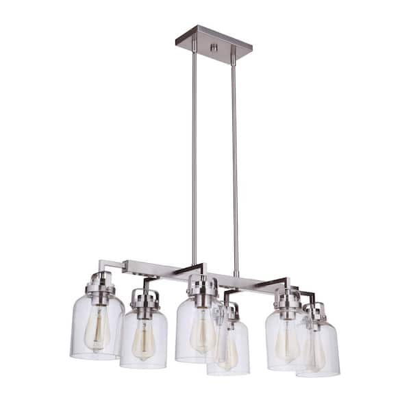 CRAFTMADE Foxwood 6-Light Brushed Polished Nickel Linear Chandelier for Kitchen Island with No Bulbs Included