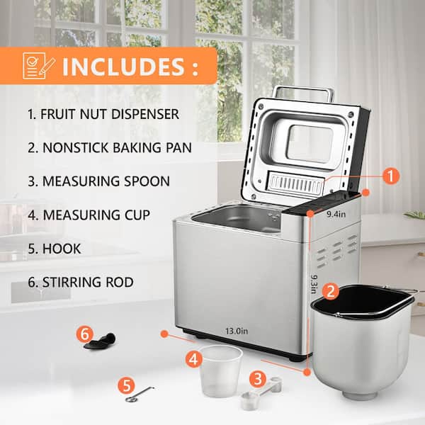 SIMZLIFE 2 lb. Silver Bread Maker with 13 Programs for 3