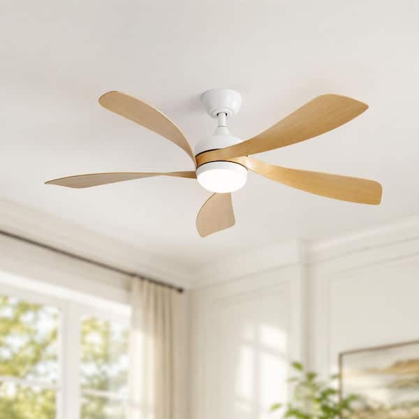 WhisperBloom 52 in. Indoor Oak Ceiling Fan with LED Light Bulbs with Remote Control