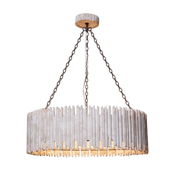 Parrot Uncle Chouinard 3-Light Natural Wooden Farmhouse Drum Shade Chandelier for Living Room