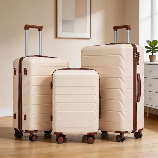 LIVACA 3-Piece Beige ABS Plastic Hardside Spinner Wheel Luggage