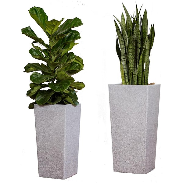 X Brand Xbrand 29 In Tall And 24 In Tall Grey Modern Nested Square Flower Concrete Pot Planter Set Of 2 Different Sizes Pl2915gr The Home Depot