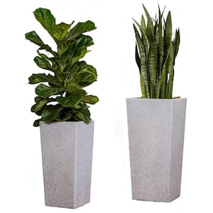 29 in. Tall and 24 in. Tall Grey Modern Nested Square Flower Concrete Pot Planter (Set of 2 Different Sizes)