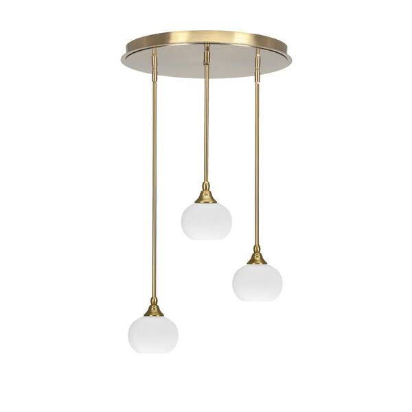 Unbranded Villa 3 Light New Age Brass Pendant, Cluster Pendant Light with 7 in. White Muslin Glass Shades, No bulb Included