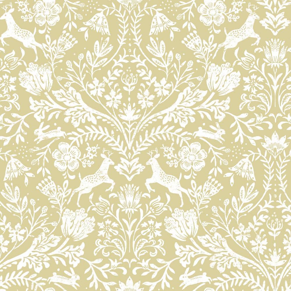 Honey Yellow and White Damask Pre-pasted Washable Wallpaper