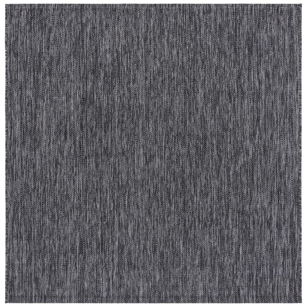 Reversible Black Square Synthetic Easy-Care Rug, 79"