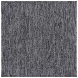 Courtyard Black/Gray 7 ft. x 7 ft. Coastal Dotted Diamond Indoor/Outdoor Patio Square Area Rug