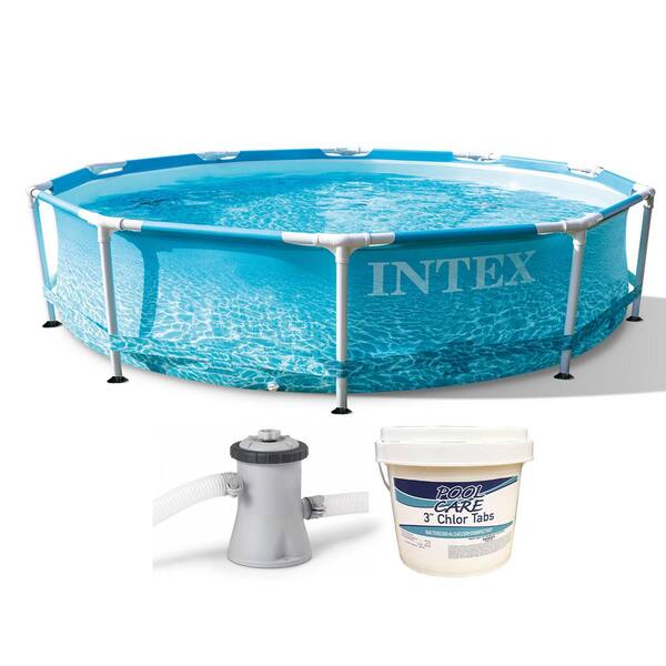 Intex 10 ft. x 30 in. Steel Metal Frame Beachside Swimming Pool Kit with Pump