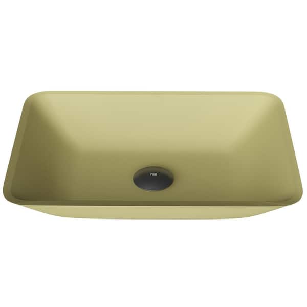 Matte Shell Sottile Citron Glass 18 in. L x 13 in. W x 4 in. H Rectangular Vessel Bathroom Sink