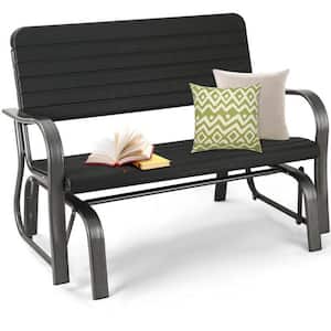 2-Person Wood Metal Outdoor Patio Swing Glider Bench Loveseat
