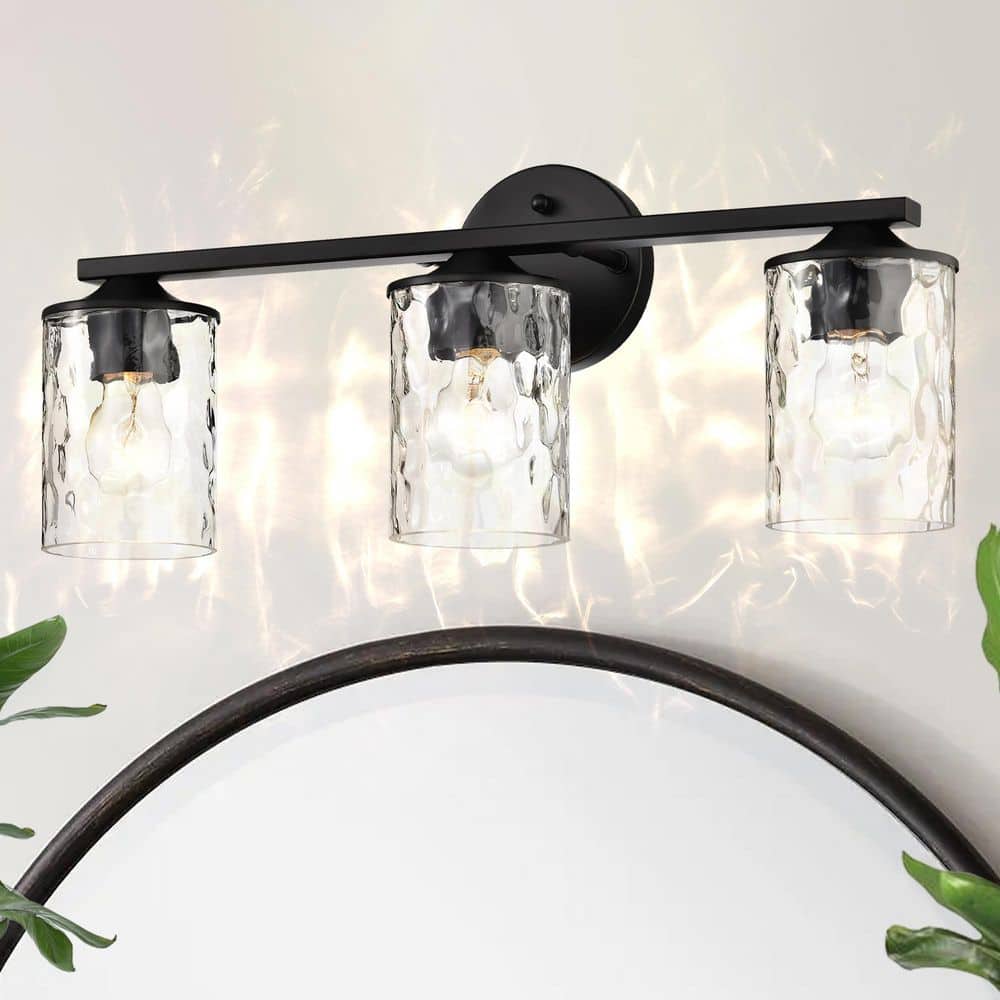 21 in. 3-Light Matte Black Modern Vanity Light with Hammered Clear Glass Shades price history on PriceWatchPro